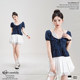 Nizvi navy polka dot polka short-sleeved shirt for women in summer new fake two-piece halter lace splicing top
