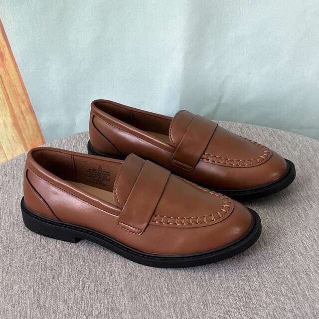 Foreign trade large size export women's loafers low heel small single shoes European and American fashion lazy Maillard color