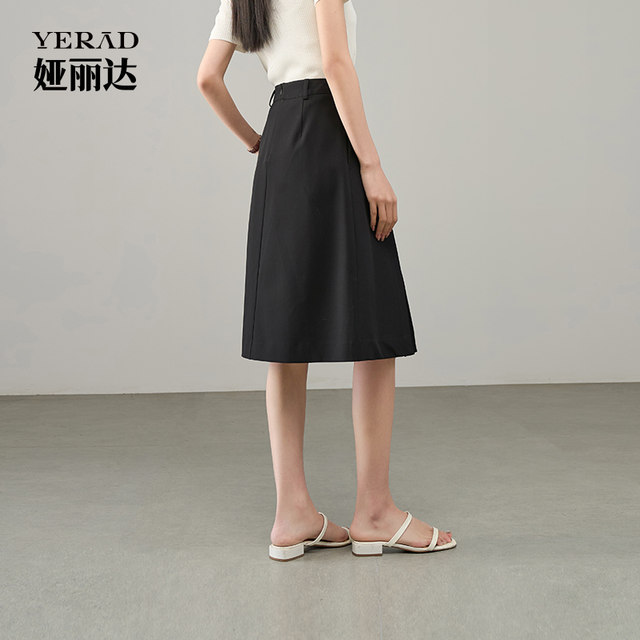 Yalida skirt commuter pleated a-line skirt for women 25 summer new large size midskirt casual black umbrella skirt