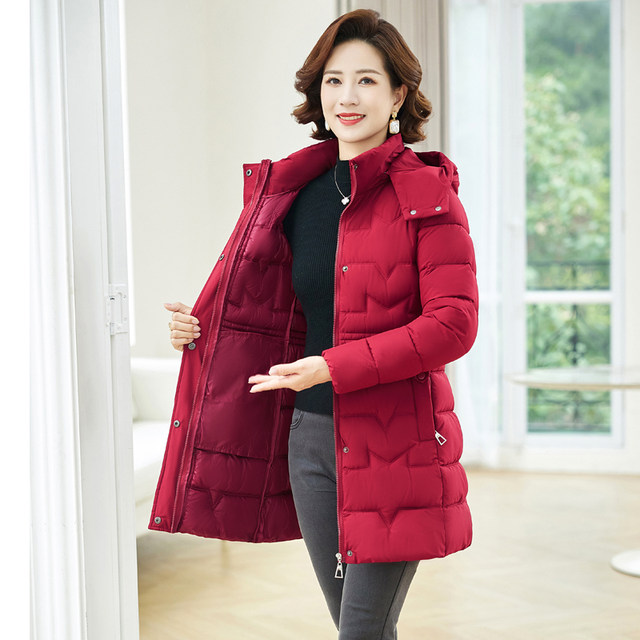 Middle -aged mother Middle -length cotton jacket female plus fertilizer increase cotton jacket 200JIN [Jin is equal to 0.5 kg] cotton jacket outer jacket winter