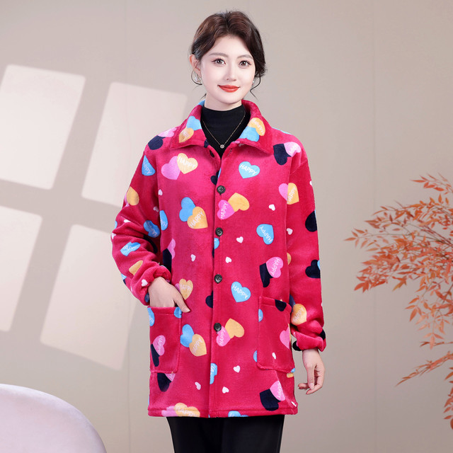 Winter flannel smock for adult women plus velvet and thickened mother's wear warm coat anti-fouling kitchen apron overalls