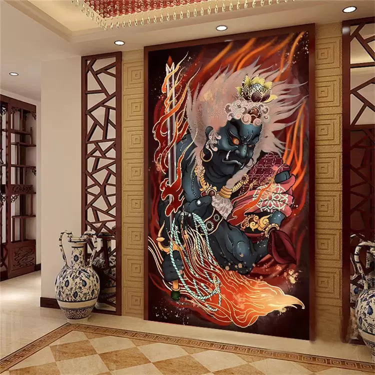 纹身店壁纸装饰墙布纹身墙纸不动明王背景墙壁画挂布