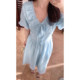 DM100 Large Size 100% 2025 Summer New Women's Decoration High Waist Elegant V-neck Ruffle Short Sleeve Dress