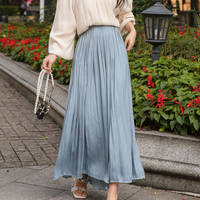 
High-end 2025 spring and summer new high-waisted gray pleated skirt pocket skirt large size A-line slim and versatile women