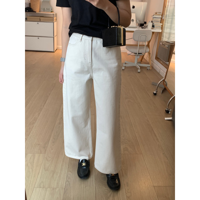Zhoumumu apit white wide-leg casual pants for women 25 spring and summer new high-waist slimming straight-leg casual nine-point pants