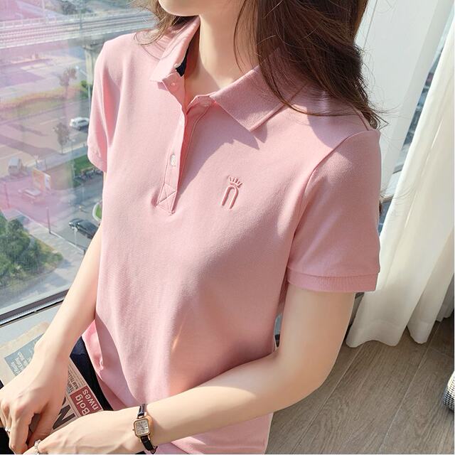 Summer POLO shirt women's T -shirt short -sleeved female new pearl cotton slimming lean workers professional shirt group top