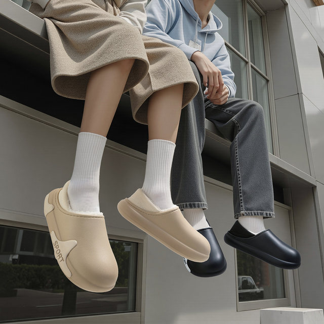 
Waterproof cotton slippers for men, winter indoor home, 2025 new home warm anti-slip bag, winter cotton shoes for women
