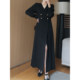 Long-sleeved double-breasted suit collar slim a-line dress for women with fat mm temperament long skirt autumn new plus size women's clothing