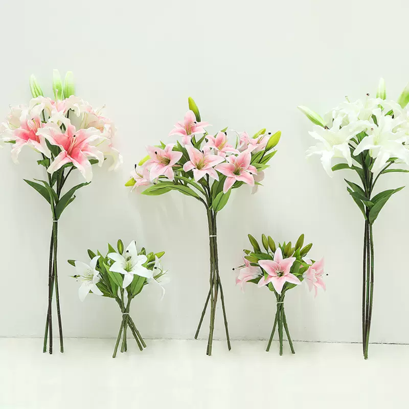 手感胶片把束香水百合仿真花结婚落地花艺假花花瓶插花室内