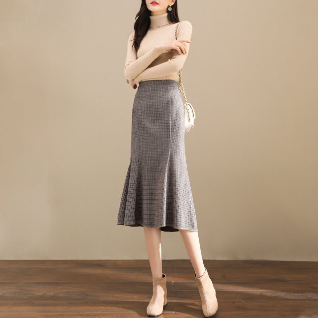 [Continuing money] XWI Xin Weizhong Qiagou Fish -Tail Halway Skirt Female Autumn and Winter High waist Lightly wear A -line skirt