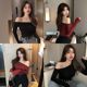Off-shoulder clavicle top hot girl beautiful long-sleeved T-shirt sexy autumn tight European and American off-shoulder one-shoulder base shirt