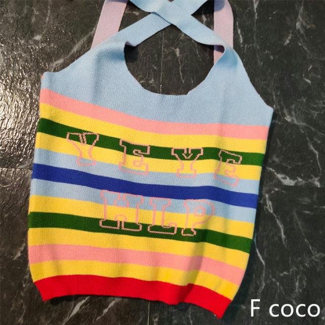 Rainbow color cross letter knitted vest suspender women 2025 summer new casual high waist live broadcast American back foreign trade