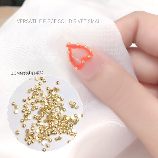 Solid semicircular colorless nail art jewelry electroplating color-retaining real gold rivet metal nest nail phototherapy nail patch