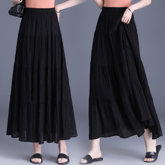 2024 Spring and Summer New Black Slimming Versatile Cake Skirt High Waist Large Size A-Line Long Skirt Pleated Skirt Umbrella Skirt