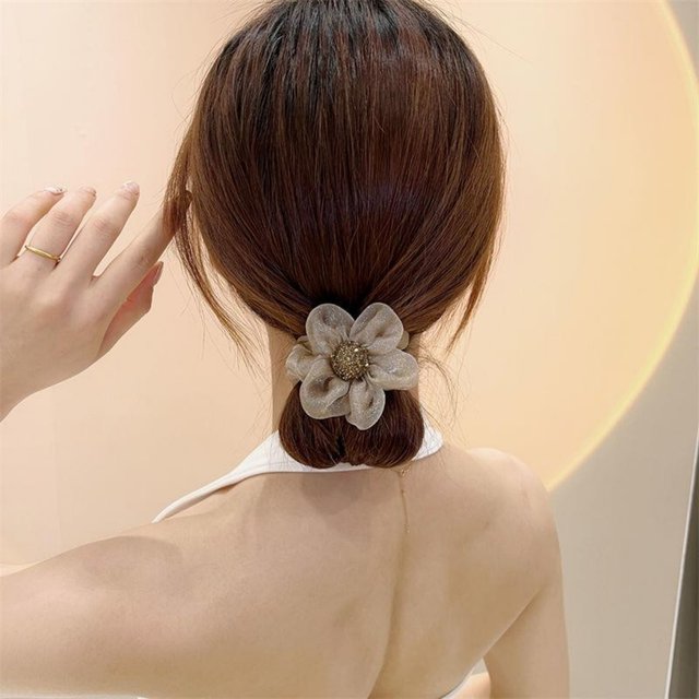 
Niche flower hair circle Organza temperament Japanese and Korean women simple retro rhinestone rope women tied hair rubber band promotion
