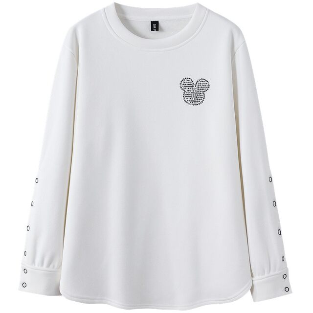 Fashionable pure cotton large size loose cartoon pattern long-sleeved sweatshirt T-shirt for women in spring, autumn and winter round neck bottoming shirt outside