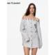 JAC FLEURANT2025 Spring and Summer New Style Shirt Women's Long Sleeve Striped Loose White One-Shoulder Waist Shirt
