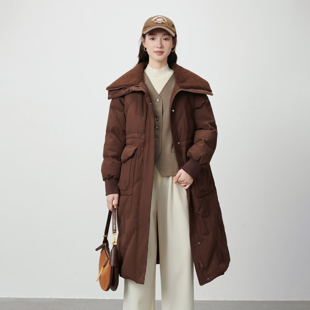 Ailei winter fashion down jacket imitation lamb fur collar long thickened over-knee duck down jacket