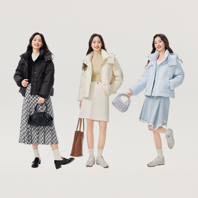 Ailei's new down jacket can be removed from hat and warm duck down bread jacket fashionable and versatile sweet women's jacket