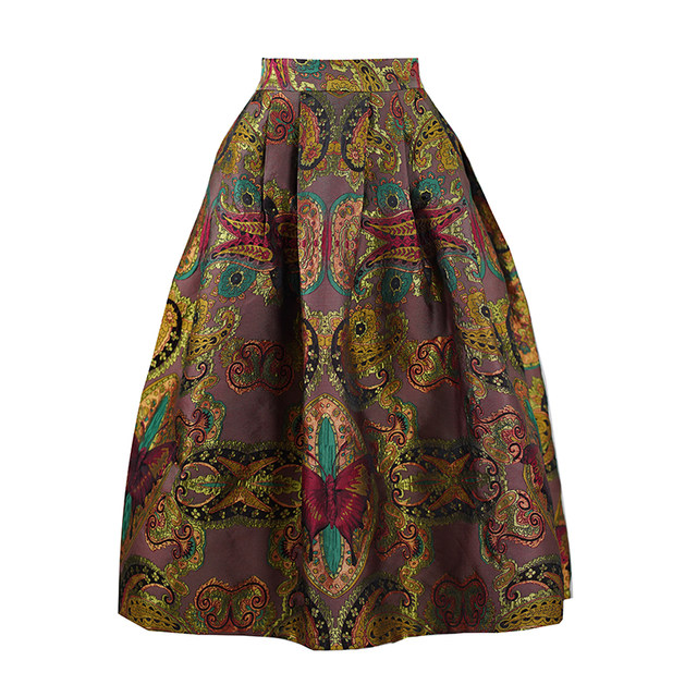 Yikerso Tirase retro waist fruit butterfly flower skirt high waist puff skirt mid -length umbrella skirt zipper size
