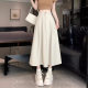 Rice white suit fabric skirt women's summer versatile leisure A -line skirt high waist slimming middle long skirt
