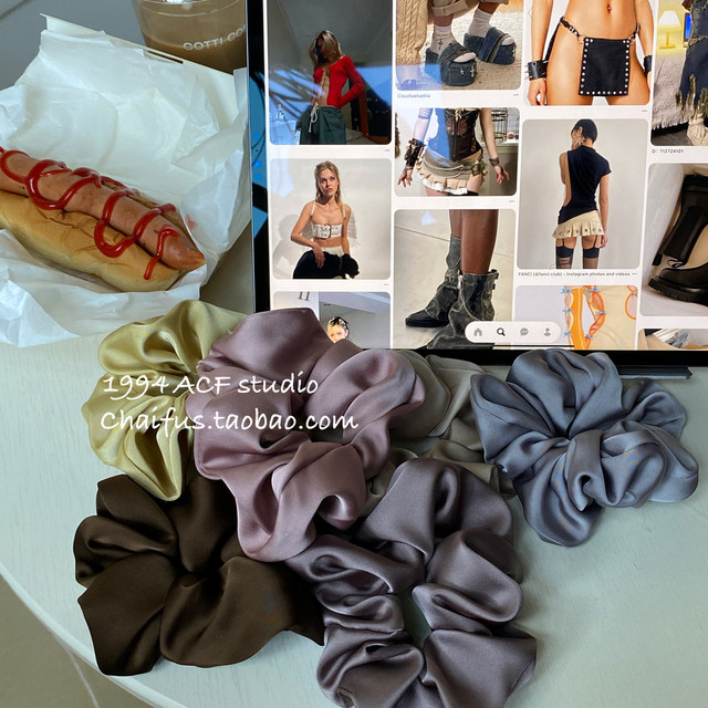 Chaifu Studio/F193 Japanese and Korean simple and elegant satin large intestine hair ring retro pleated hair rope