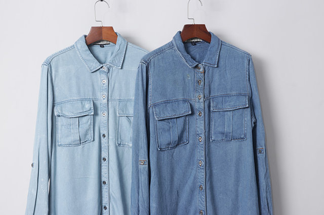 Tennis front two pockets with covers long sleeve mid-length shirt skirt can be made of five-quarter sleeve denim shirt dress dress