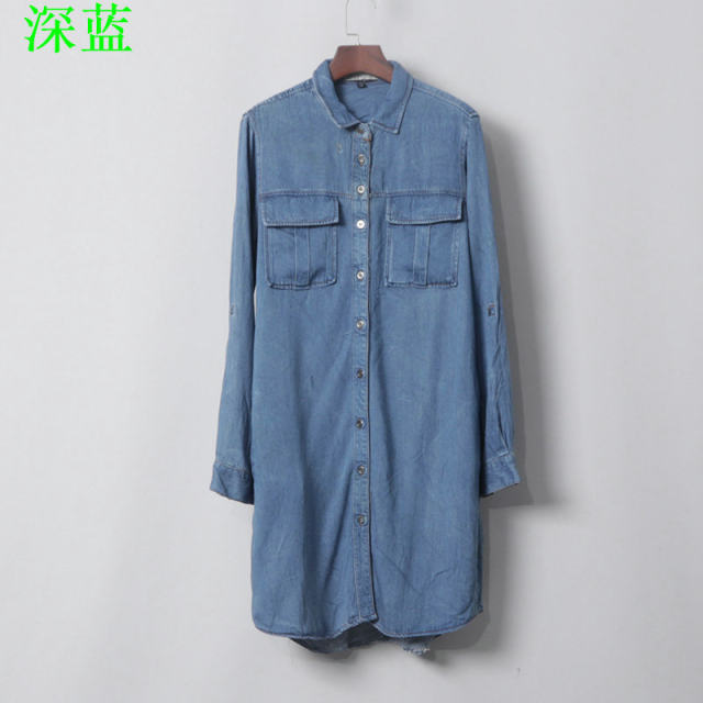 Tennis front two pockets with covers long sleeve mid-length shirt skirt can be made of five-quarter sleeve denim shirt dress dress