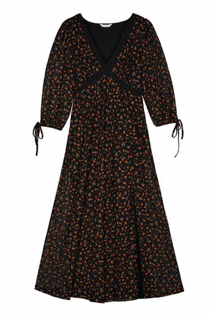 European Station Retro printed slit slightly exposed pleated women's florals in spring and autumn new high-waisted large swaying hips covering A-line long skirt