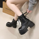 Martin boots for women's inner height increase of 10cm women's shoes 2025 autumn and winter new British style short boots thick-soled heeled black leather boots