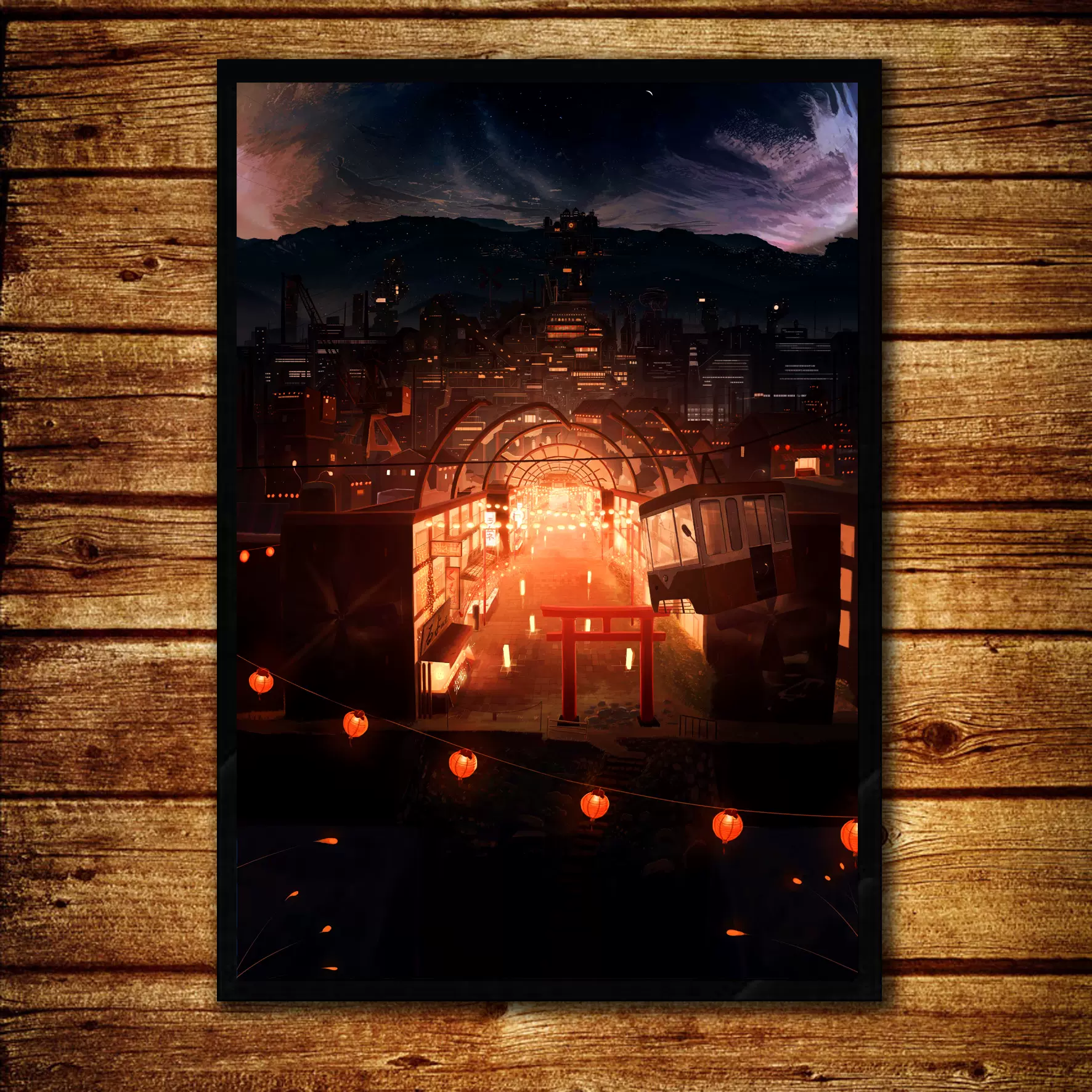 日式装饰画居酒屋寿司日本二次元风景夜景唯美浪漫带相框壁挂