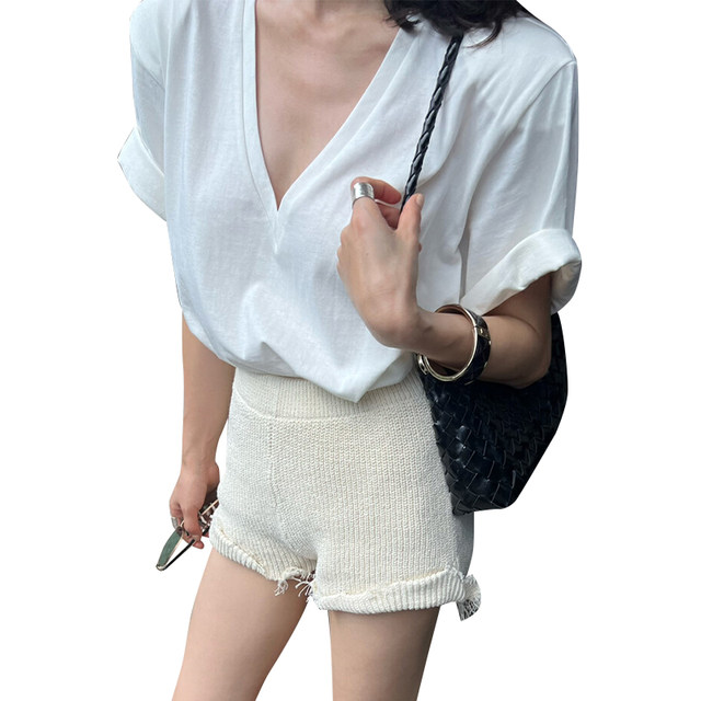 V-neck short-sleeved T-shirt for women 2025 new summer fashion Korean ...