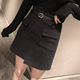 2023 Autumn and Winter New High Waist Belted Black Woolen Skirt Short Skirt Women's Chic Hip Bottoming A-Line Skirt Trendy