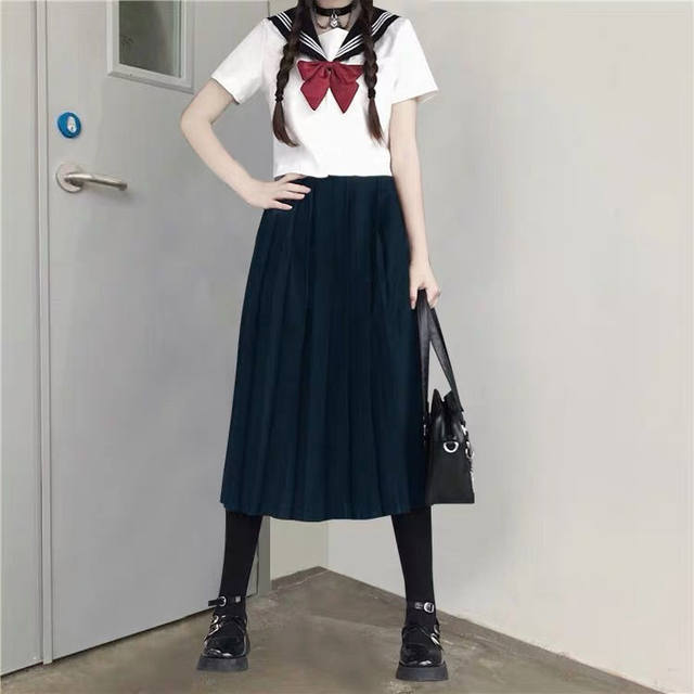 Fat MM plus size JK uniform long skirt student Japanese college style versatile short skirt pleated skirt mid-length skirt for women