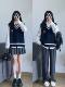Fat MM200Jin [Jin is equal to 0.5kg] extra large size suit spring and autumn college style striped knitted sweater vest with shirt pleated skirt