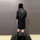 Fat sister round neck sequin shoulder slim sleeve dress with large size women's French Hepburn style autumn and winter style slim skirt