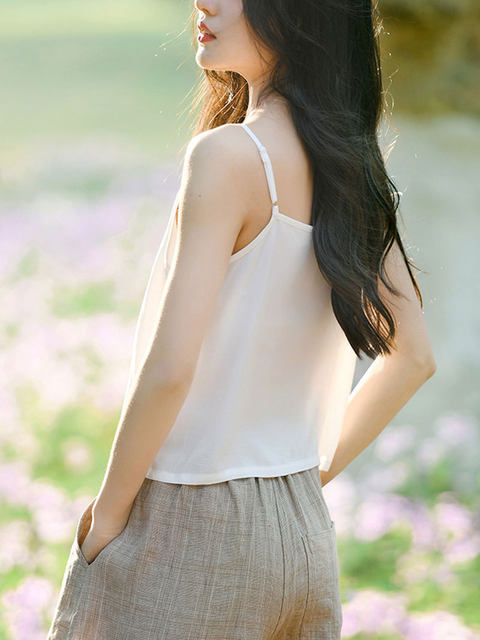 Human cotton vest women with suspended band sexy outside wearing short tops with shirt loose bottom shirt white