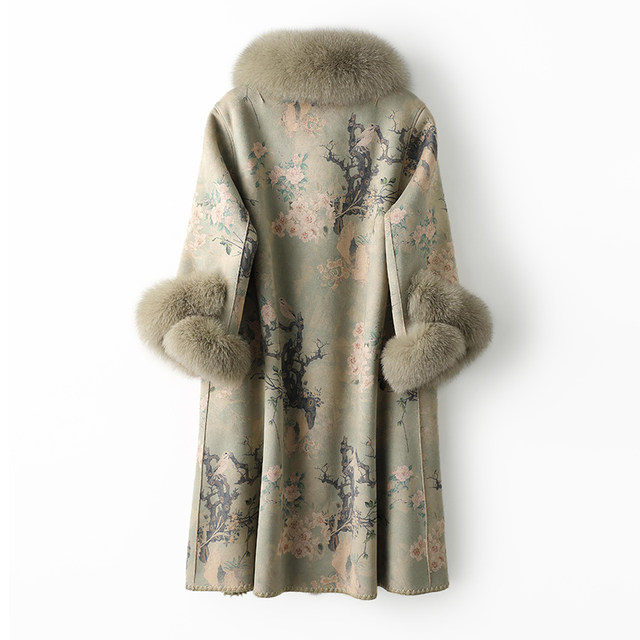 Noble Chinese style mother's winter fur all-in-one coat for women with fox fur collar for middle-aged and elderly sheep sheared fur coats