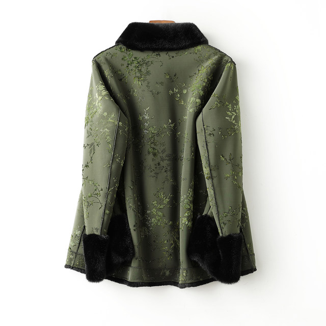 Lady's mother's winter coat, women's fashionable fur all-in-one coat, middle-aged and elderly noble gold mink velvet bright floral fur