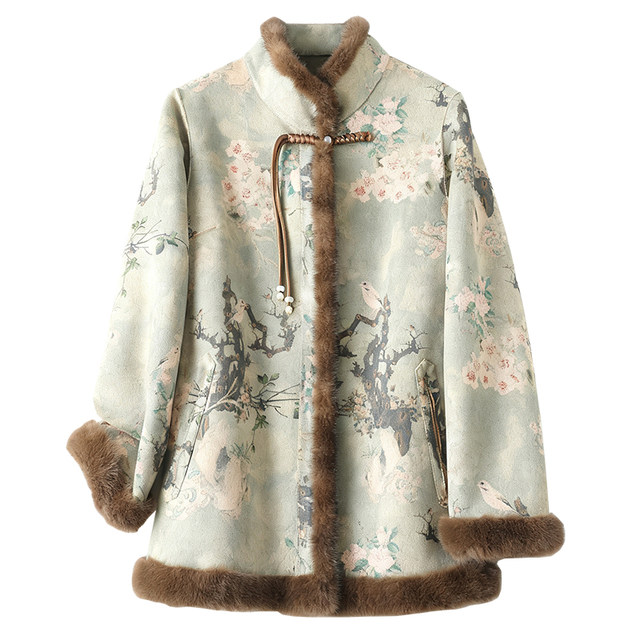 Noble Mom Winter Clothes Reversible Mink Collar Fur All-in-One Coat Women's Middle-aged and Old Fashioned Gold Mink Velvet Fur Coat