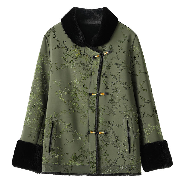 Lady's mother's winter coat, women's fashionable fur all-in-one coat, middle-aged and elderly noble gold mink velvet bright floral fur