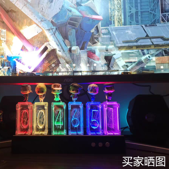 サイバーパンク グローチューブクロック - LEDデジタルRGBテーブルクロック