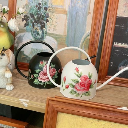 The master's hand-painted rose iron kettle~ pastoral style iron long mouth shower gardening watering kettle sprinkler kettle
