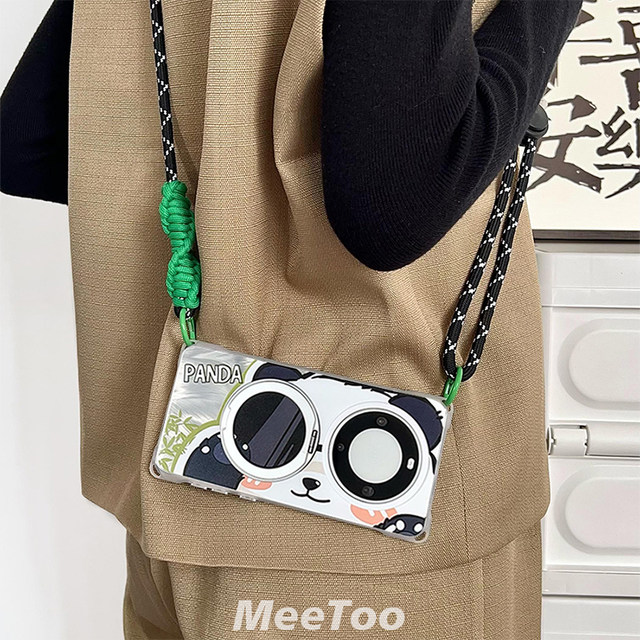 Sunglasses Panda's new 360 magnetic swivel bracket suitable for Huawei mate60pro lanyard crossbody mobile phone case Xiaomi 14ULTRA strap anti-fall fulcrum shell mate70pro+