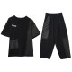 Large size fashion casual suit for women 2025 new summer fat MM loose spliced ​​denim short-sleeved pants two-piece set