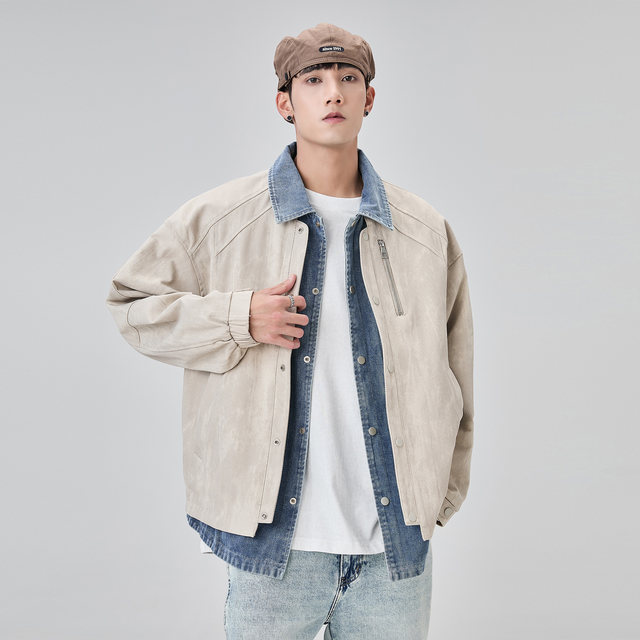 ALLIN fake two-piece denim spliced lapel jacket men's deconstructed design sense cleanfit trendy casual jacket