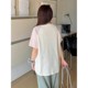 Large size women's dopamine round neck short-sleeved T-shirt 2025 summer new contrasting ragdoll sleeve tops make you look slim and fashionable