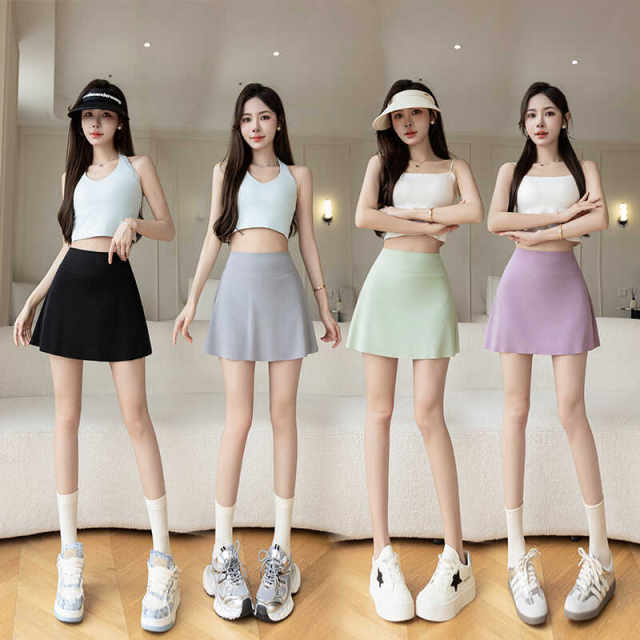 Sport pants skirt women's anti-exposure skirt 2025 new spring and summer high-waisted large-size shark pants pleated cover skirt