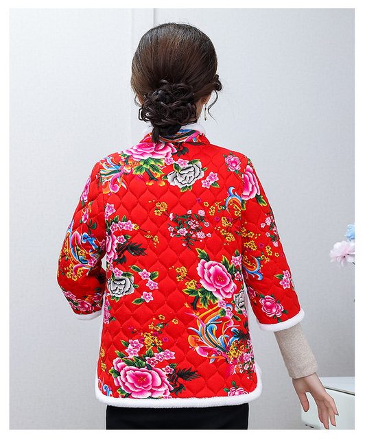 Middle -aged women's autumn and winter vest jacket ethnic style mother in winter cotton jackets warm cotton jacket plus velvet cotton jacket
