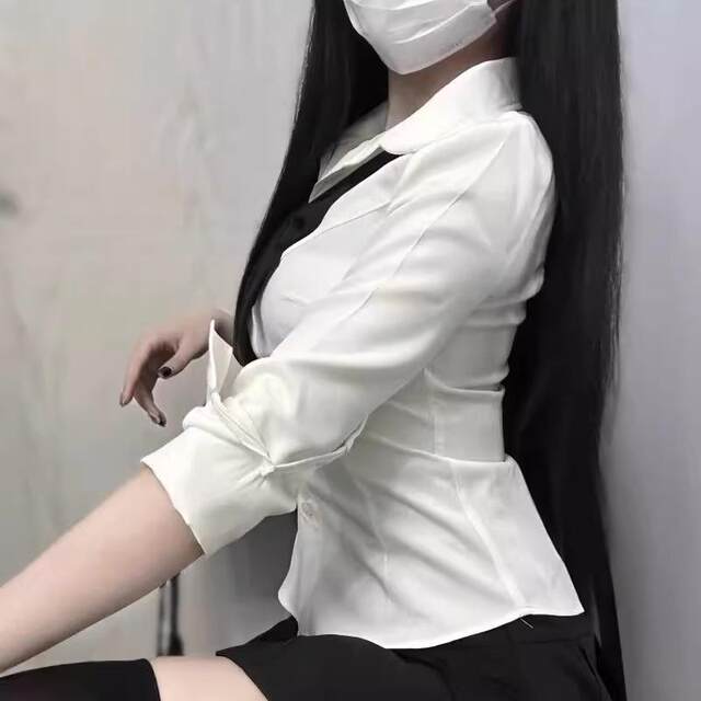 JK uniform pure and sexy hot girl large size waist-hugging white long-sleeved shirt for women high-end basic style inner shirt

